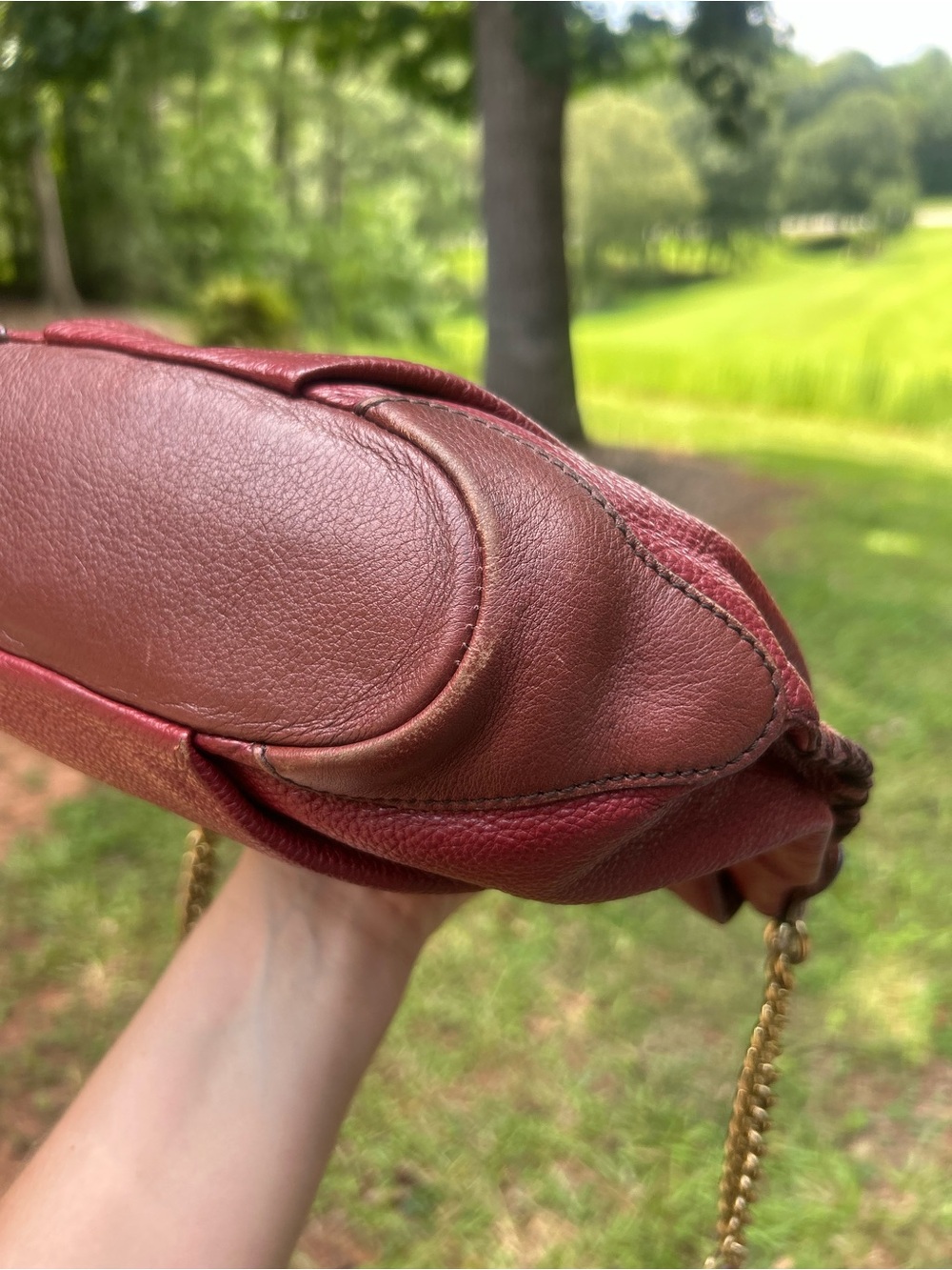 MCM Burgundy Pebbled Leather Flap Crossbody Shoulder Bag Made in Korea - Picture 5 of 13